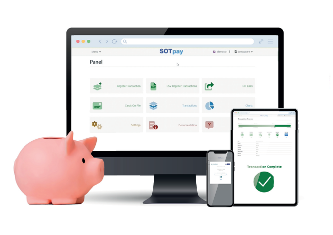 Desktop and mobile device screens showing the SOTpay client