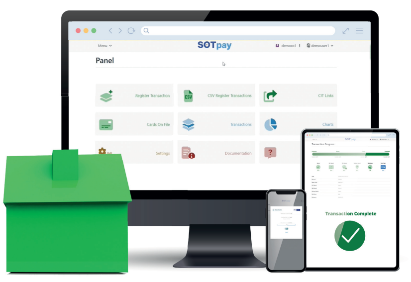 Desktop and mobile device screens showing the SOTpay client